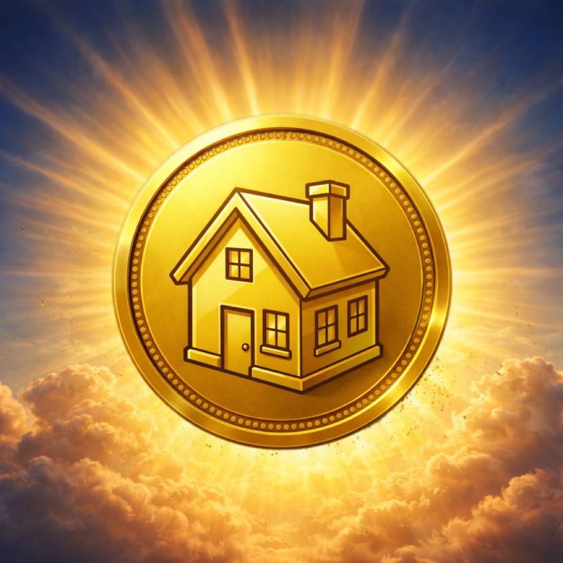 House Coin in golden light with radiant rays